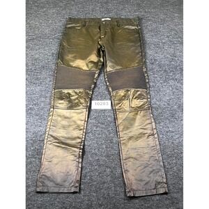 Uncle Ralph Biker Jeans Mens 38 Metallic Gold Straight Leg Streetwear Casual